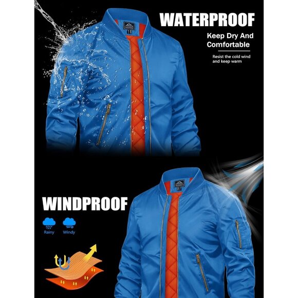 Tacvasen Mens Blue Bomber Winter Warm Padded Work Coat Casual Windproof Jackets - Picture 2 of 6